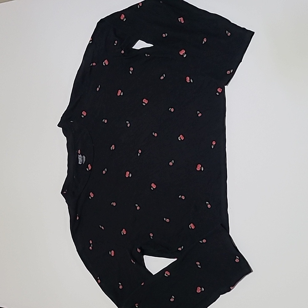 PINK VICTORIA'S SECRET Black Long Sleeve Cropped Cherry Print Top - Size Large